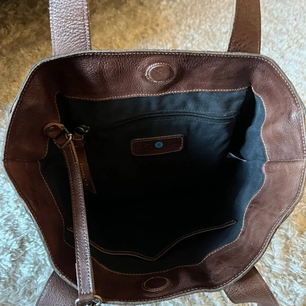Bed Stu STEVIE Leather Tote Black Teak Rustic VGUC - Picture 12 of 15